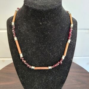 Bohemian Garnet and Wood Necklace